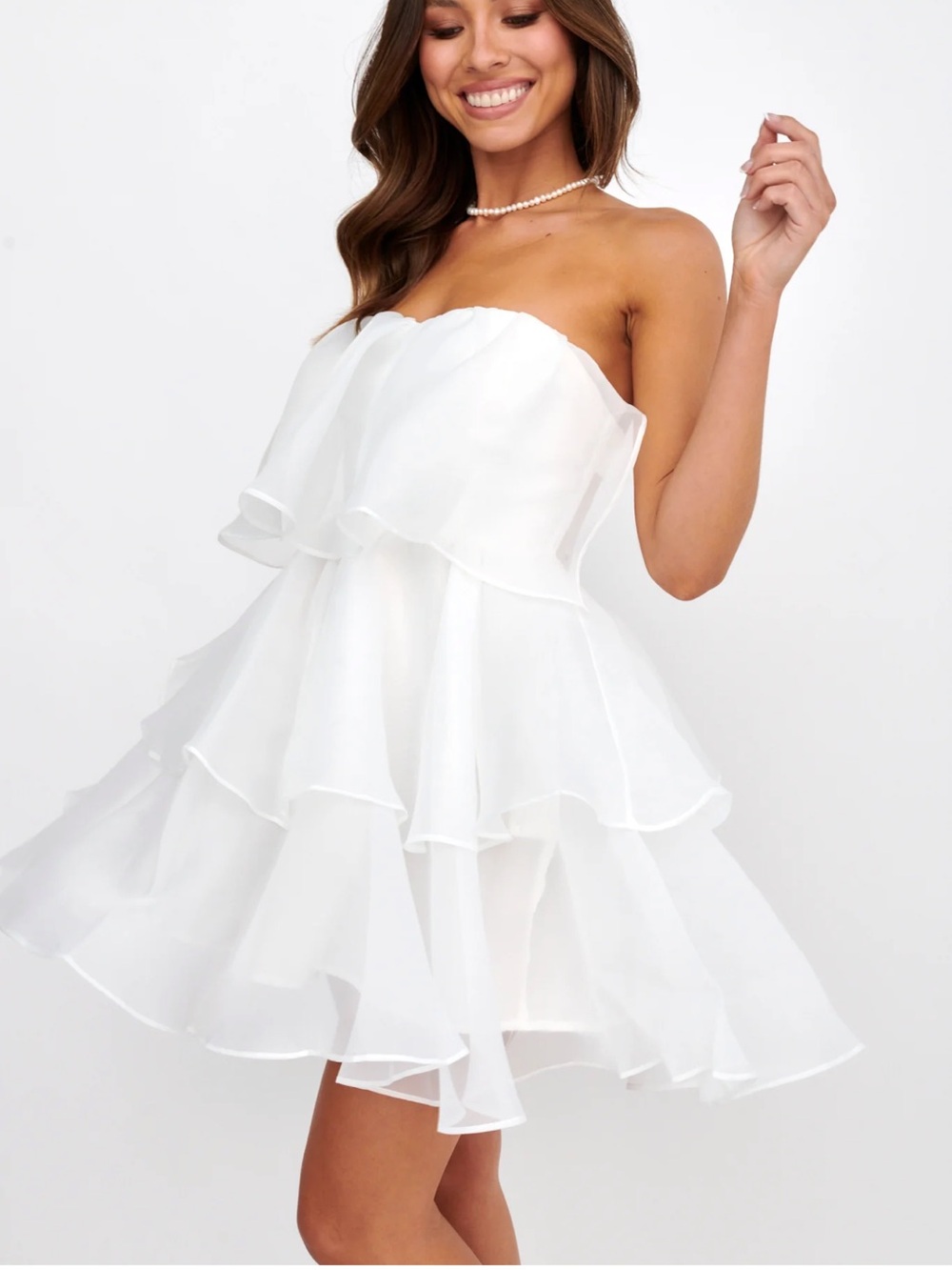 Selfie Leslie Angel Biba Behati White Strapless Ruffled Tiered Mini Dress - Picture 3 of 5